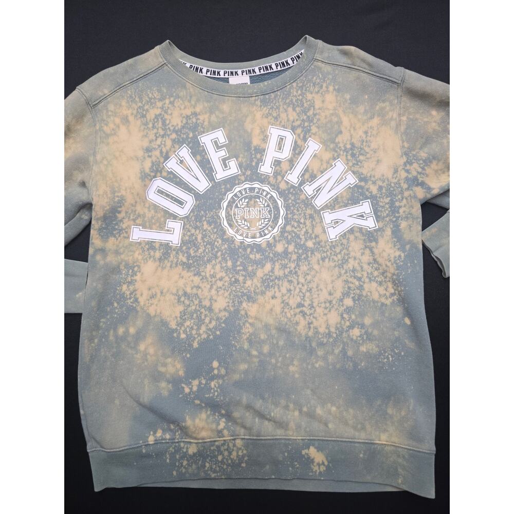PINK Victoria's Secret Sweatshirt Womens XS Green Bleach Wash Crewneck Pullover - Picture 2 of 7